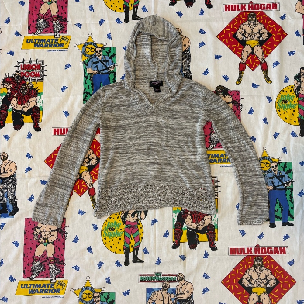 The Hooked Up Gray Hooded Knit Sweater Size S Women's Long Sleeve #y2kfashion